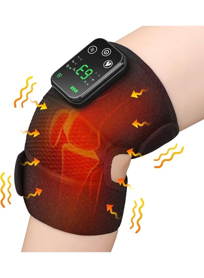 جهاز تدليك مع تدفئة، وسادة تدفئة لاسلكية للركبة مع جهاز تدليك، 3 مستويات تدفئة و 3 مستويات اهتزاز، وسادة تدفئة للركبة، لفافة لتخفيف آلام الركبة، الكتف والكوع، قابلة للتعديل لراحة المفاصل، أسود - Image 1